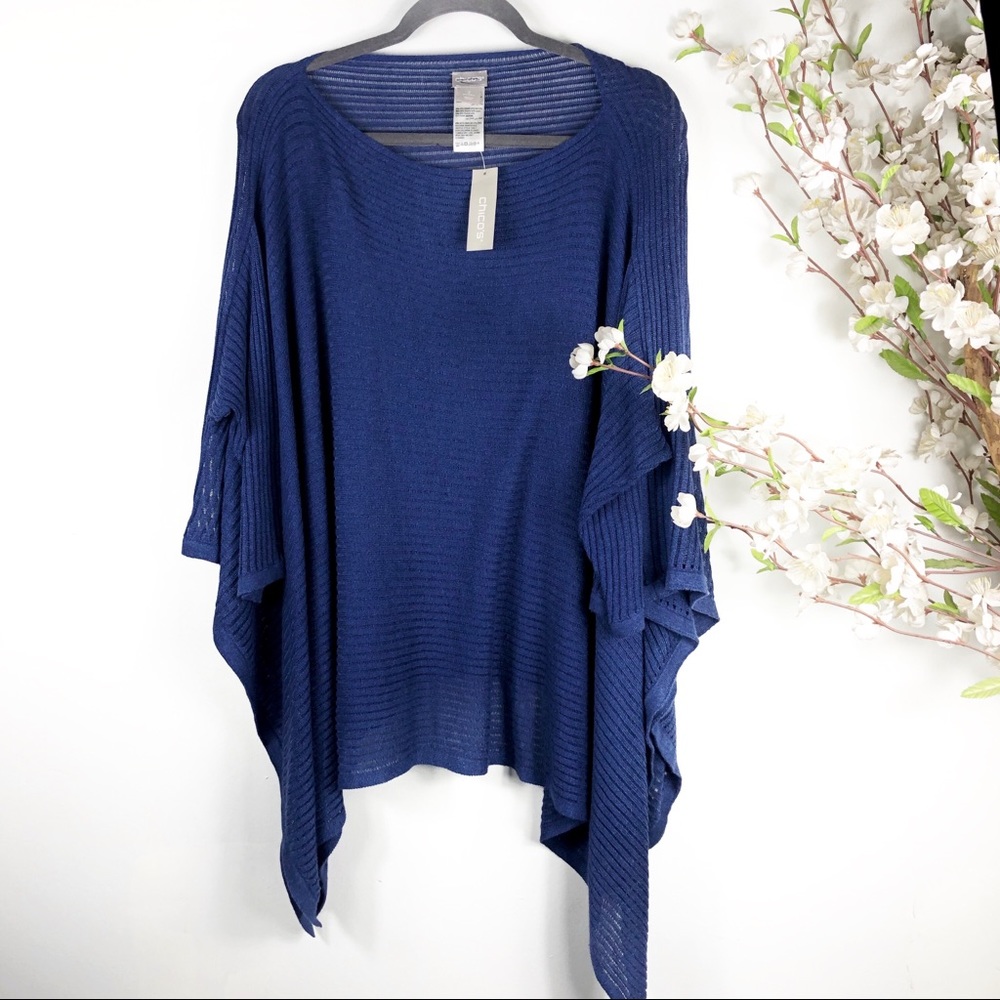 Chico’s  Bateau-Neck Pullover Sweater Nocturne Nvy